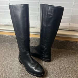 Franco Sarto Knee High Womens Sz 7.5 M Comfort Casual Boots Black Leather Zip Up